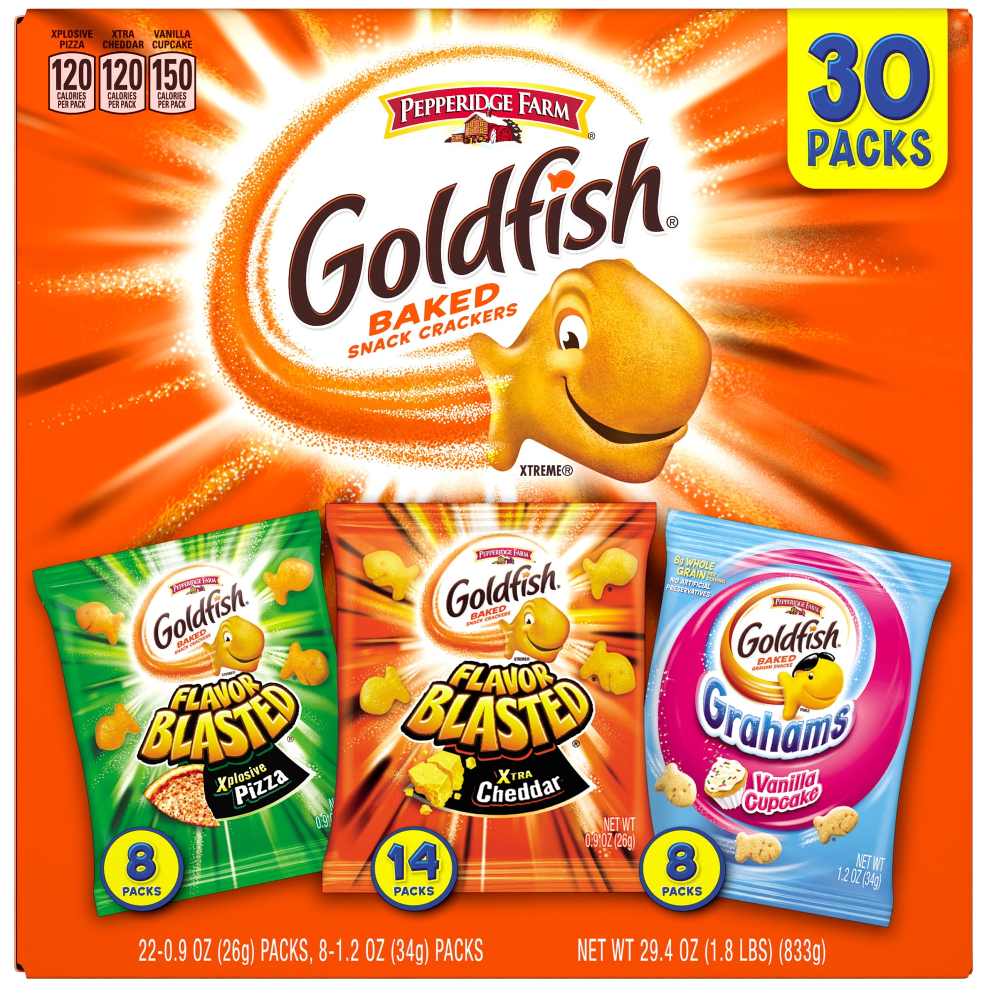 Pepperidge Farm Goldfish Crackers, Bold Mix Variety Pack Box, 30-count Snack Packs