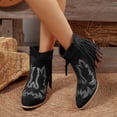 thumbnail image 2 of Womens Fringe Cowgirl Boots 2025 Winter Fall Trendy Pointed Toe Mid Heel Wide Calf Short Dress Cowboy Ankle Booties, 2 of 7