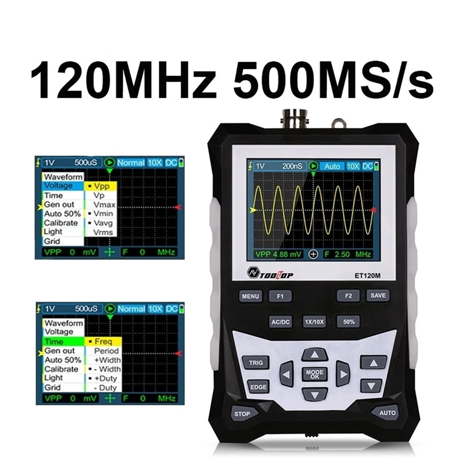 ET120M 500MS/s 120MHz Digital Oscilloscope Laboratory Electrical Repair Auto Handheld Portable Oscilloscope ,Professional Designed