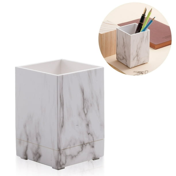 Zodaca White Marble Pen Pencil Ruler Stationery Holder Cup Office