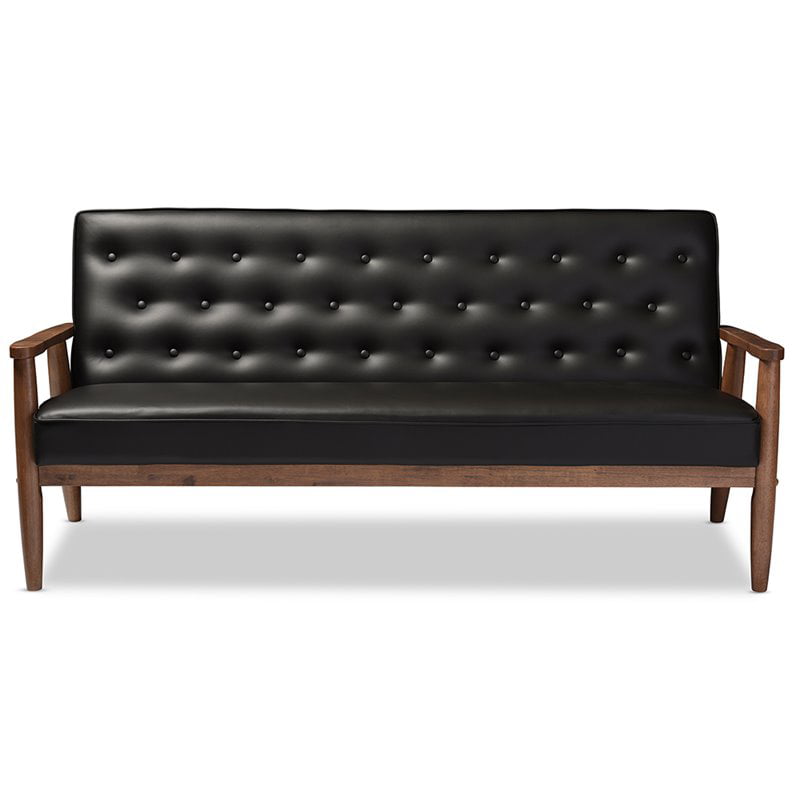Allora Faux Leather Tufted Sofa In, Black Leather Tufted Couch
