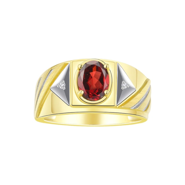RYLOS Men's Rings 14K Yellow Gold Ring Classic Designer Style 8X6MM Oval Gemstone & Diamond Ring Garnet Birthstone Rings For Men Size 13