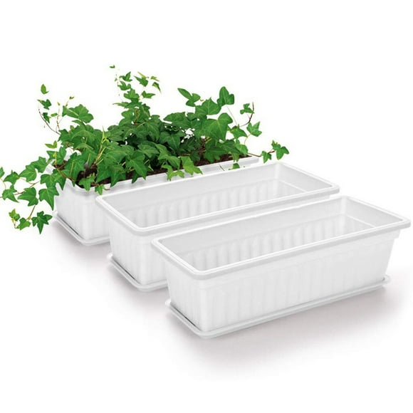 3pcs Resin Rectangular Planting Pot Drainage Hole Vegetable Flower Planter Home Garden Plant Tray Red 50x21x14cm
