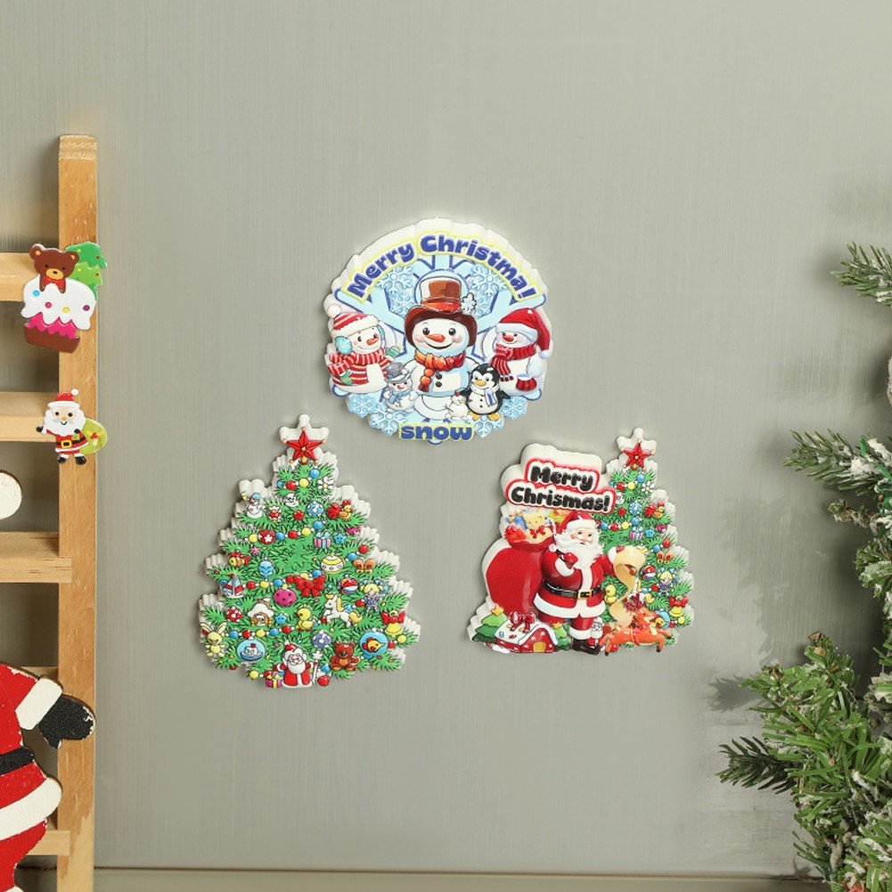 4PCS Christmas Refrigerator Magnets, Xmas Fridge Magnet Sticker Waterproof Santa Snowman Magnetic Refrigerator Stickers Removable Holiday Magnets for Refrigerator