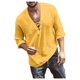 thumbnail image 1 of Designer Spring Summer Men's Casual Cotton Linen Solid Color Long Sleeve Shirts Loose Stand Collar Shirts XL, 1 of 5