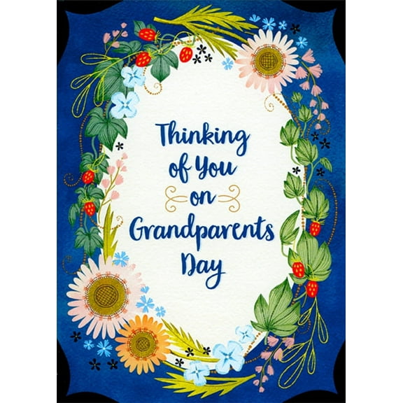 Designer Greetings Wildflower and Berries Border on Deep Blue Grandparent's Day Card for Great-Grandparents