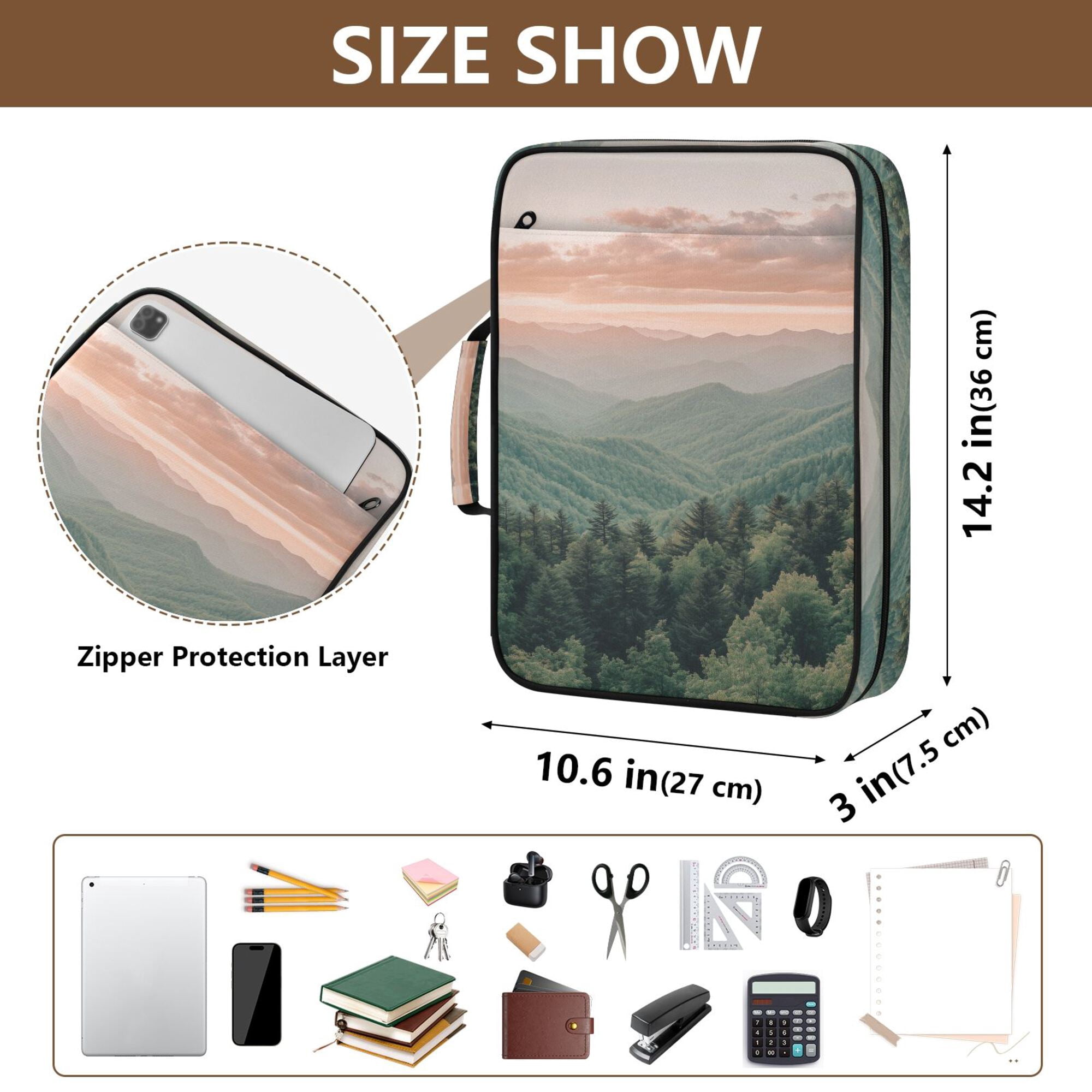 FORMRS Accordion File Folder A4 Size 7-Pocket Expanding Document Organizer Bag with 3 Ring Binder, Mountains at Dawn