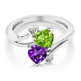 thumbnail image 2 of Gem Stone King 10K White Gold Heart Shape Purple Amethyst Green Peridot and White Diamond Accent Ring for Women (1.51 Cttw, Gemstone Birthstone, Available in Size 5, 6, 7, 8, 9), 2 of 3