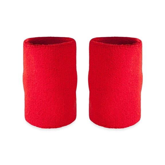 Suddora 6" Solid Color Cotton-Blend Doublewide Wrist or Arm Sweatbands Pair, Red