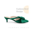 thumbnail image 3 of BLISSFUL STEP Women's Shoes Satin Bow Rhinestone Mules Pointed Toe Kitten Heel Slip-On Shoes  Dark Green 10, 3 of 6