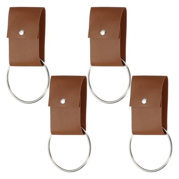 4 Pcs Towel Ring Holder with Loop, Kitchen Bathroom Dish Towels Holder Leather Wall Hook Oven Door Hanger for Home, Brown