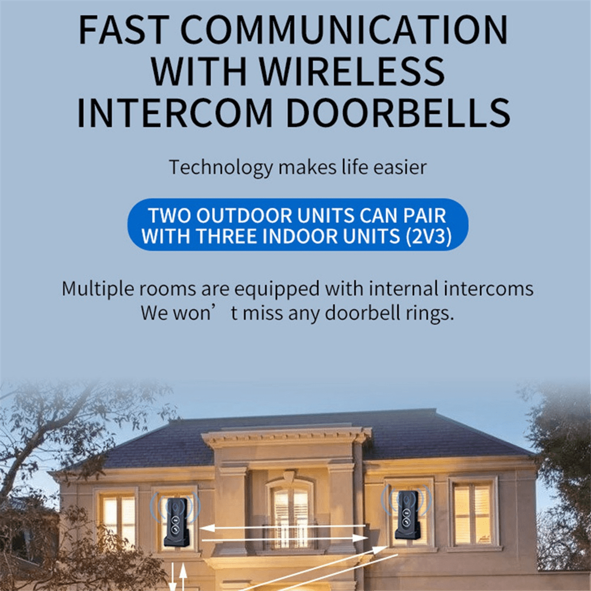 New 800M Long Distance Outdoor Doorbell Wireless Intercom Door Phone Unlocking Two-Way Intercom 433MHz A,1 set of Wireless intercom doorbell (different batches, accessories style and color are random)
