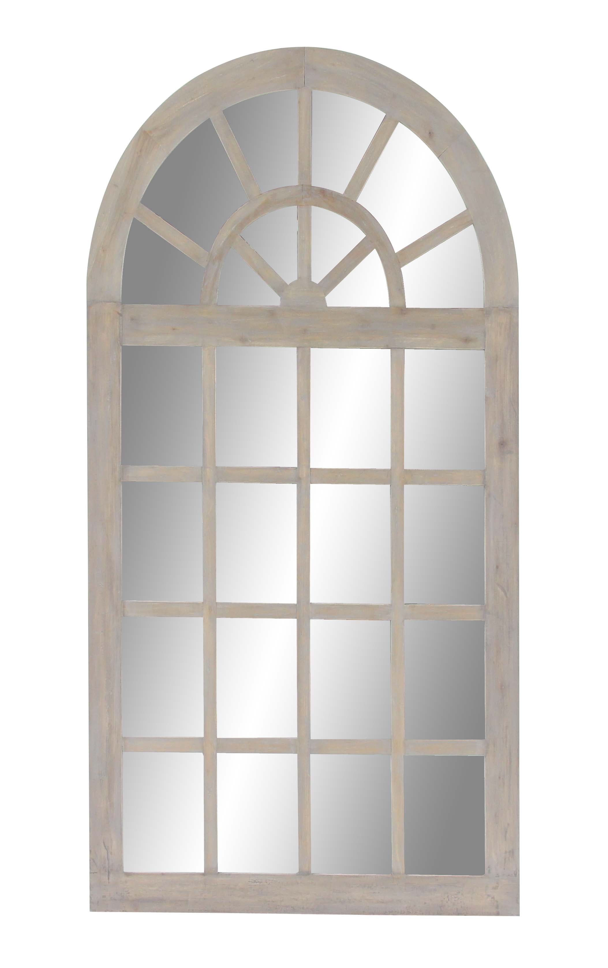 Decmode Traditional Mahogany Wood And Glass Arched Wall Mirror Beige