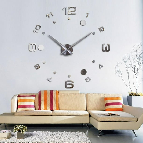 Reloj de pared decorativo con adhesivo de espejo de silencioso moderno Reloj grande sin tictac Plata Zulema Reloj de pared moderno de bricolaje Bodega Aurrera en linea