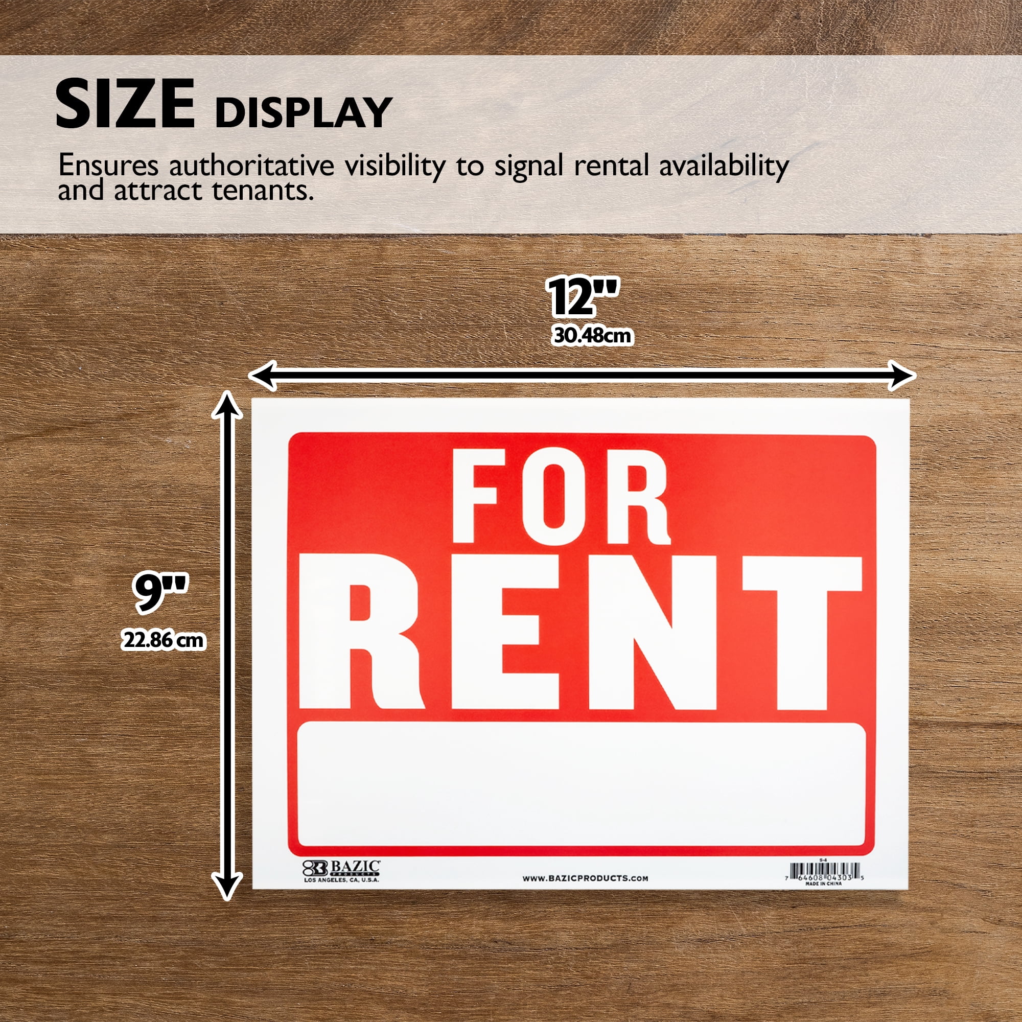 BAZIC For Rent Sign 9"X12", Waterproof Indoor Signage, 24-Pack