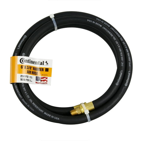 Continental Rubber Air Hose 6 Feet x 3/8 Inch 250 PSI Oil-Resistant Black 10374
