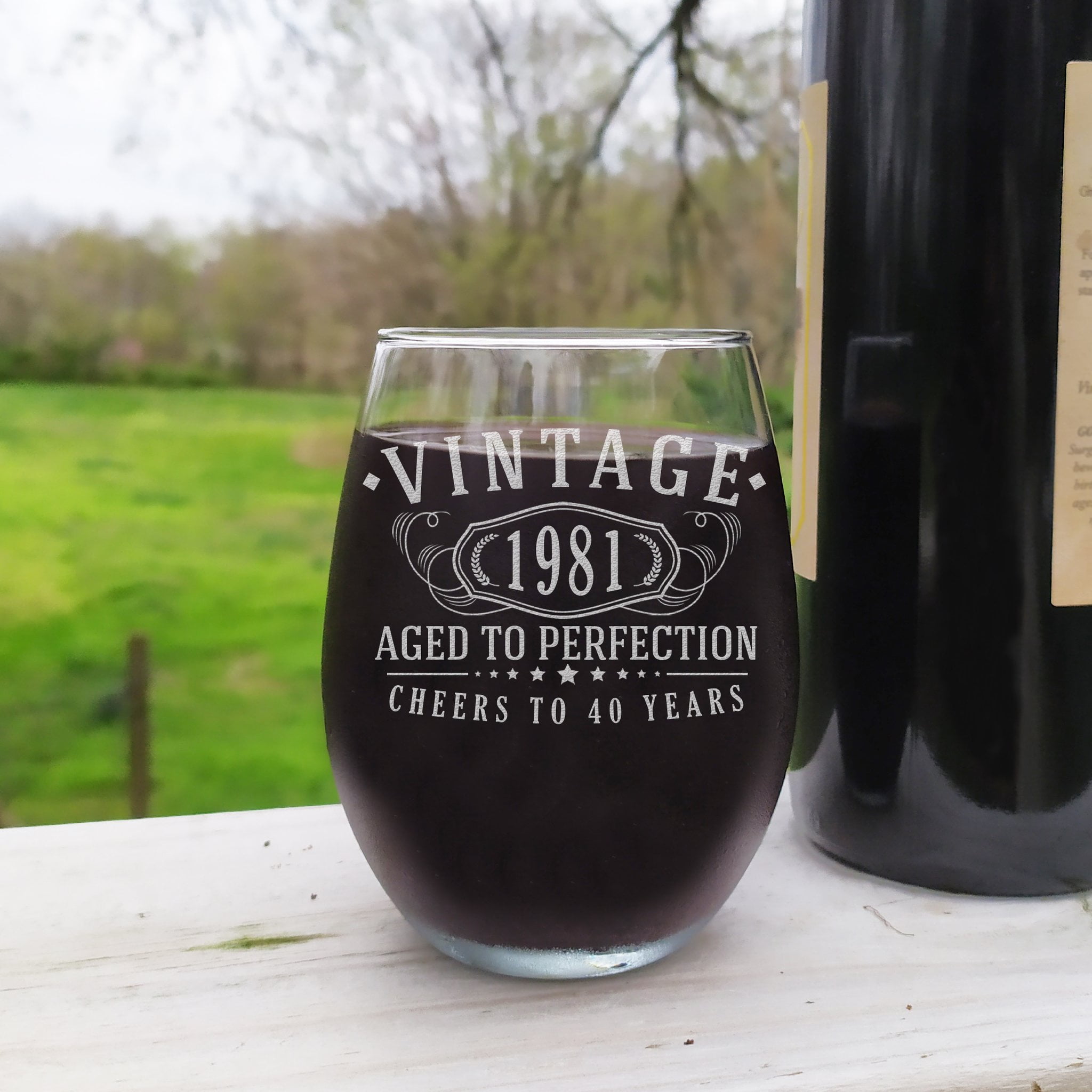Vintage 1981 Etched 17oz Stemless Wine Glass 40th Birthday Aged To Perfection 40 Years Old Gifts Walmart Com Walmart Com