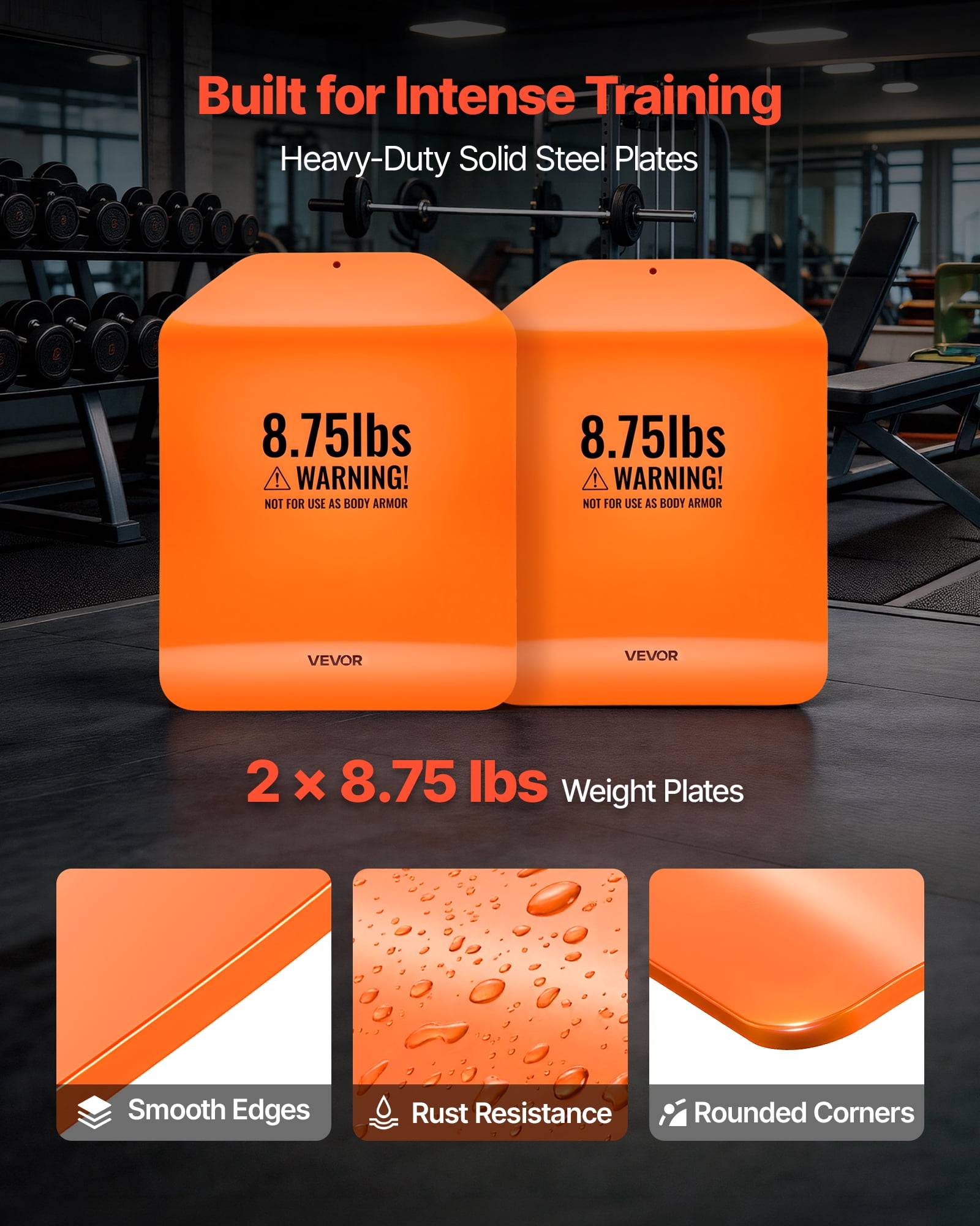 VEVOR Curved Weight Vest Plates, 8.75 LB Pairs, Premium Steel Tactical Weighted Plates for Vest, Ergonomic Design, for Strength Endurance Training, Running, Jogging, Fitness, Heavy Workouts