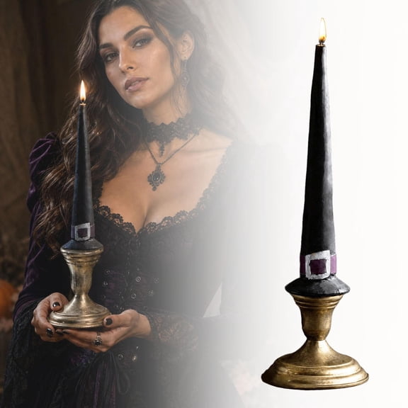 Halloween Witch Hat Taper Candles 8Inch Dripless Unscented Dinner Gothic Decoration Black