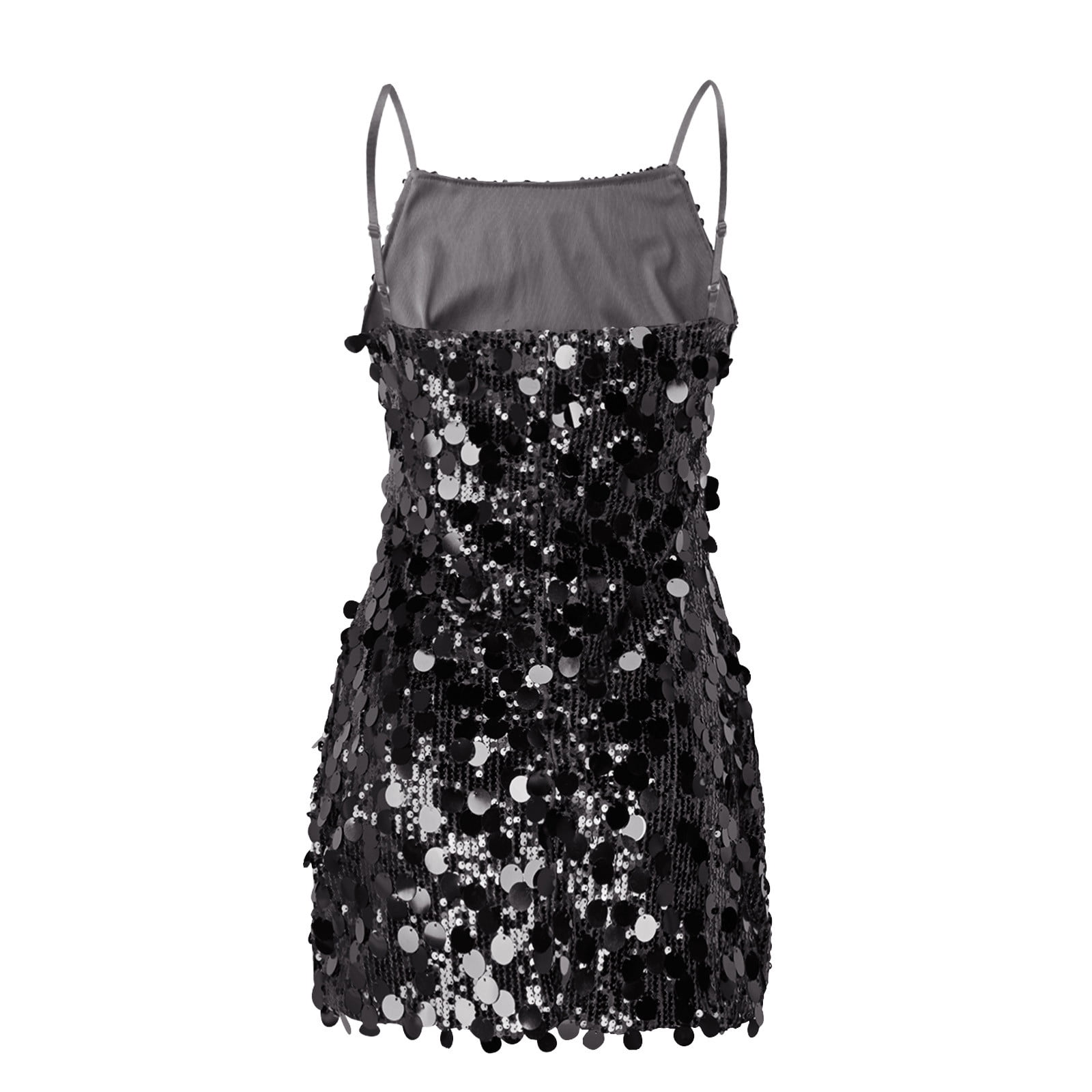 Women's Glitter Sequin Dress Sexy Spaghetti Strap Sleeveless Sparkle Party Mini Dresses