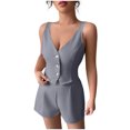thumbnail image 2 of Women's 2 Piece Business Casual Outfits Summer Button Up Cropped Blazer Vest and Tailored Shorts Set Gray XXL(XXL), 2 of 5
