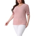 thumbnail image 4 of Blusas de punto casuales de manga corta con cuello en V para mujeres de tallas grandes Agnes Orinda 3X Rosa, 4 of 6