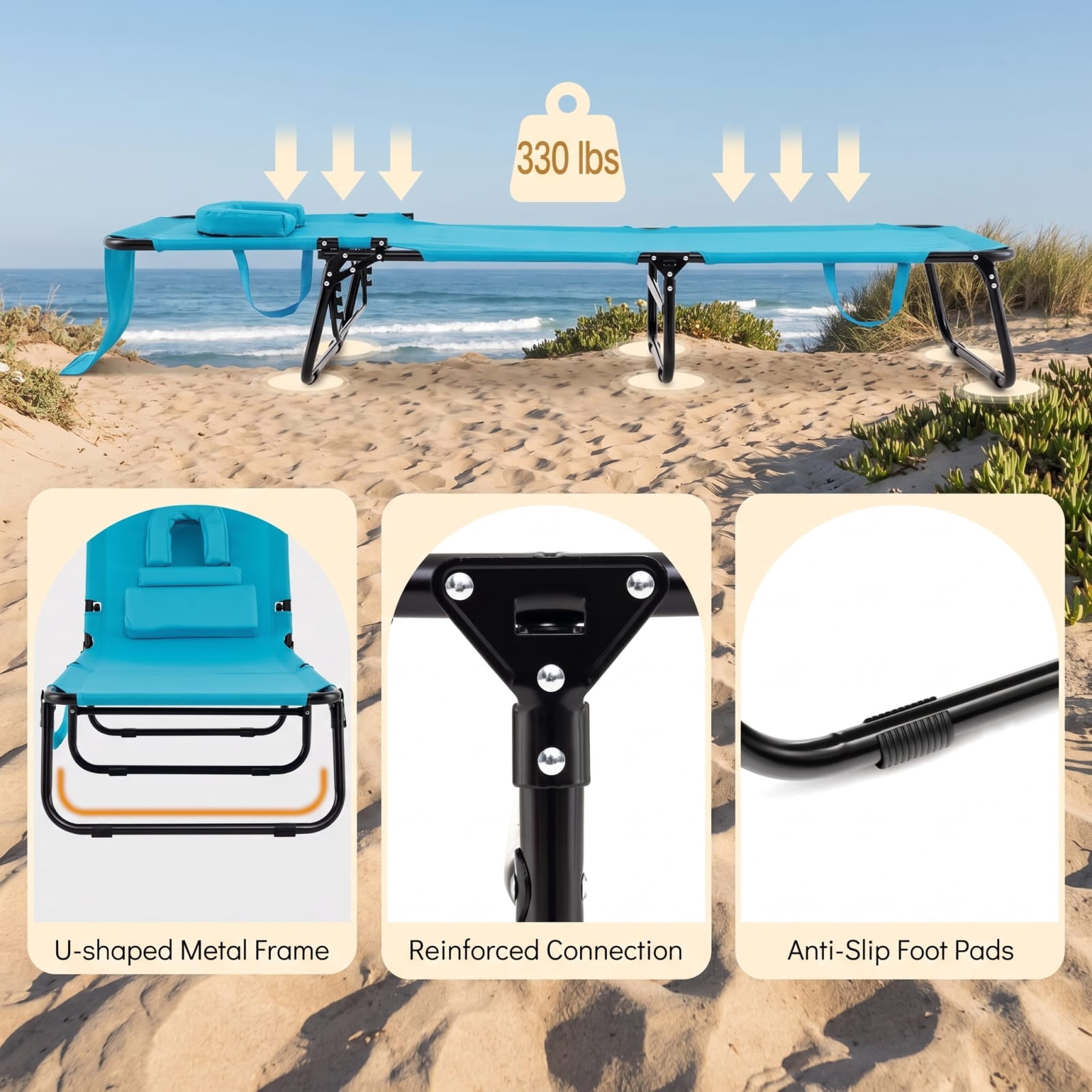 Furnibear Outdoor Metal Folding Patio Chair for Outdoor Poolside Lawn Turquoise Finish 330 lbs Weather-Resistant Outdoor Furniture