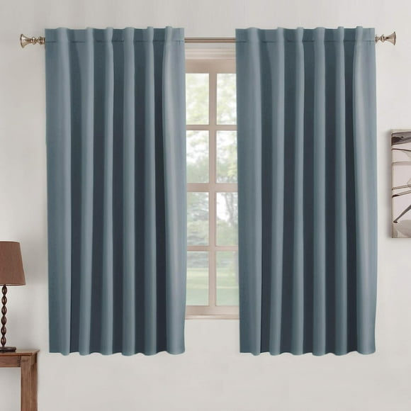 AIR-Window Treatment Blackout Curtain Panels Rod Pocket and Back Tab Curtains Window Panels for Living Room Insulated Thermal Blackout Draperies for Bedroom, 52" x 63", 2 Panels, Stone Blue