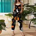 thumbnail image 5 of Halloween Jumpsuits for Women Cotton Linen Funny Floral Print Lounge Rompers Funny Floral Print Casual Comfy Overalls with Pockets, 5 of 7