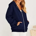 thumbnail image 2 of BRDFRL Women's Oversized Zip Up Hoodies Fleece Jacket Casual 2024 Fall Winter Sweatshirts Drawstring Y2K Hoodies Teen Girls Dark Blue L, 2 of 6