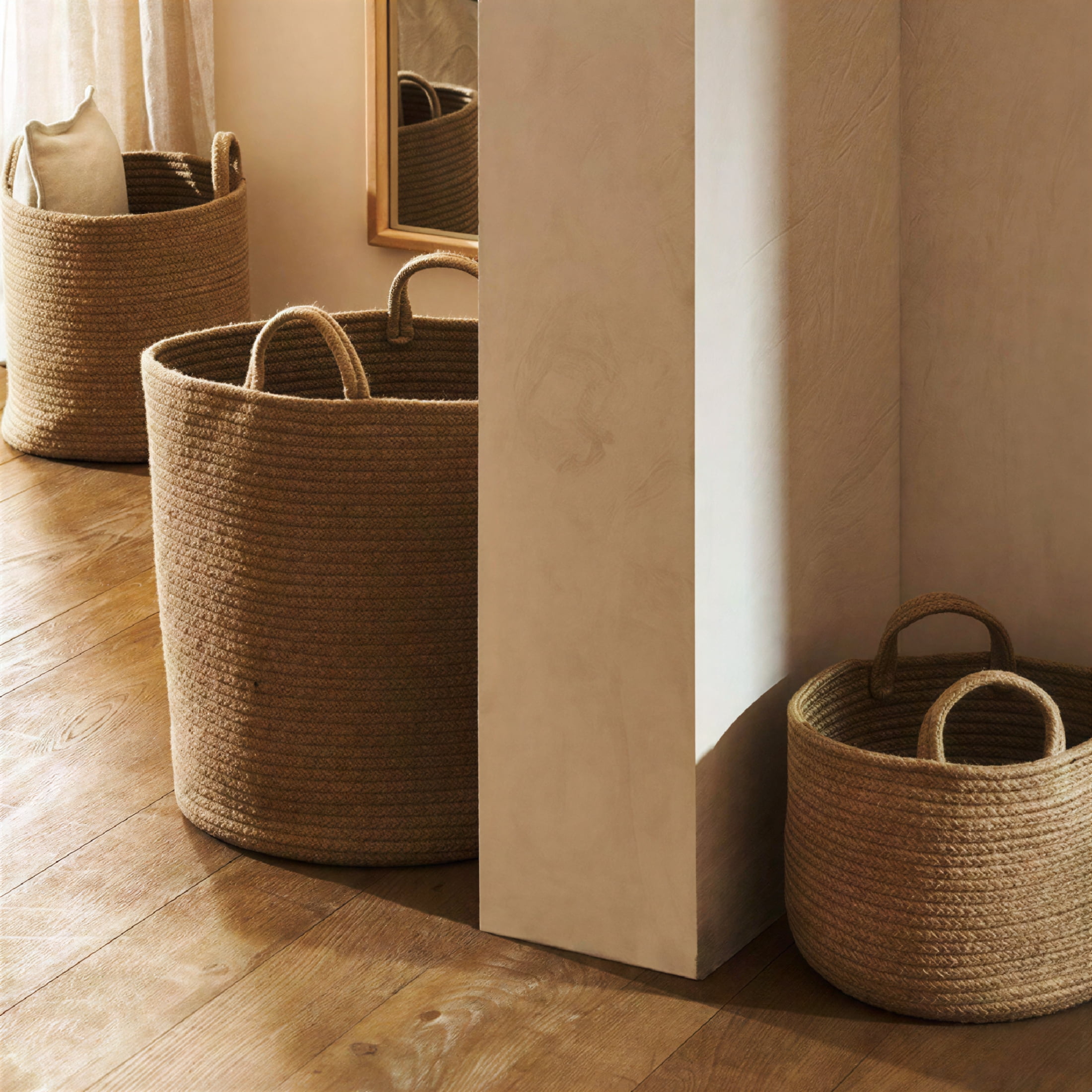 LAMIRO Large Blanket Basket,Woven Rope Basket With Handles,Dirty Clothes Basket for Blankets for Living Room,Baby Toy Storage Basket,Wicker Woven Big Round Laundry Basket Hamper