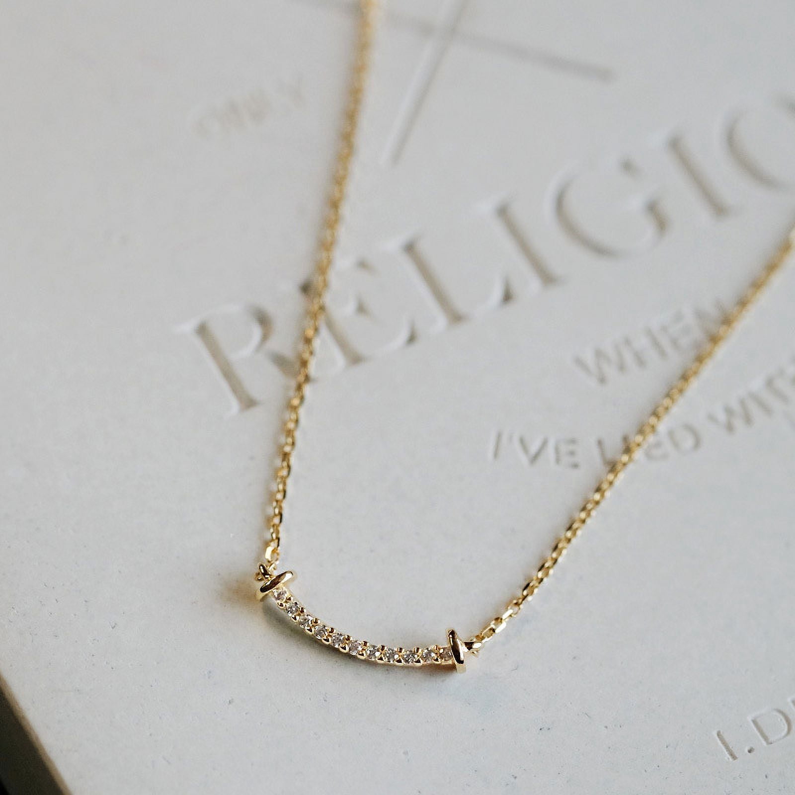 14k Gold Necklace for Women - Gold Filled Sterling Silver Chain - Dainty Curved Diamond Gold Chain for Women