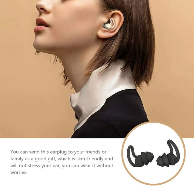 Ruiboury Bouchons d'Oreilles en Silicone Réduction de Bruit Réutilisables pour Bureau Maison, Noir, 2 Couches