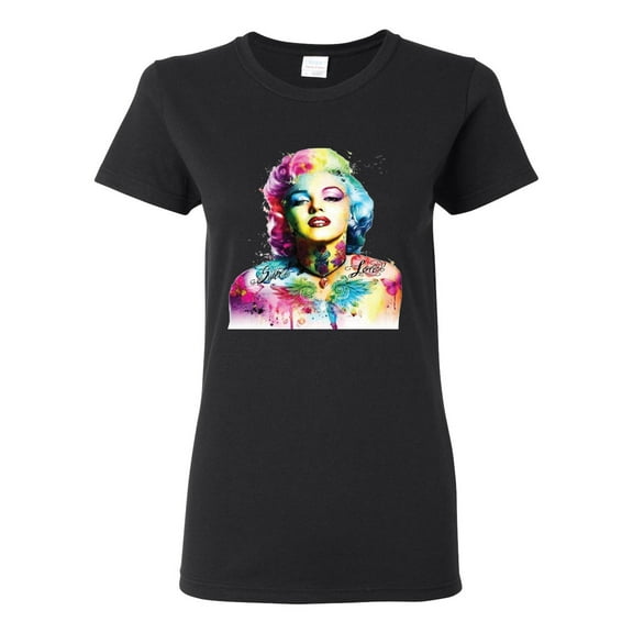 Wild Bobby Marilyn Monroe Multicolor Pop Art Pop Culture Women Graphic Tee, Black, Small