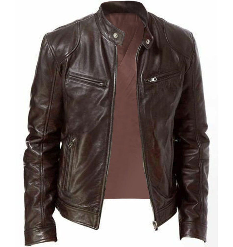 wendunide Men's Leather Men Vintage Cool Jacket Leather Long Sleeve ...