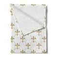 thumbnail image 2 of Fleur De Lis Soft Flannel Fleece Throw Blanket, Repeated Abstract Floral Old Antique Royal Forms in Checkered Effect, Cozy Plush for Indoor and Outdoor Use, 70" x 90", Yellow and White, by Ambesonne, 2 of 5