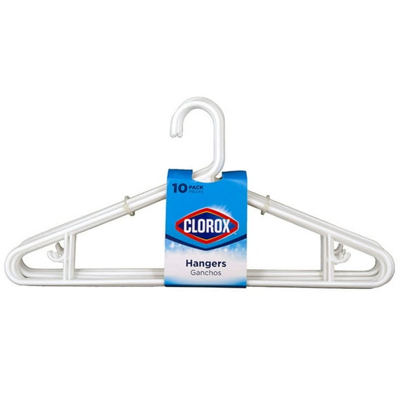 Clorox Blue Plastic Clothes Hangers – 10 Pack | Ideal for Everyday Standard Use | Two Accessory Hooks | Value Set