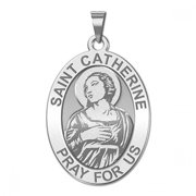 Saint Catherine of Alexandria OVAL Religious Medal - 2/3 x 3/4 inch Size of Nickel, Sterling Silver