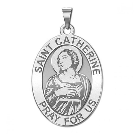 Saint Catherine of Alexandria OVAL Religious Medal - 2/3 x 3/4 inch Size of Nickel, Sterling Silver