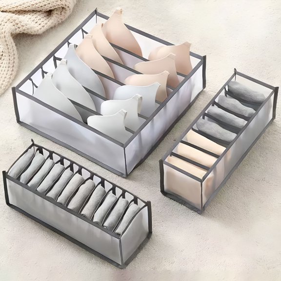 XIBUFE 3Pcs Foldable Mesh Underwear Bra Organizer Dorm Room Storage Box Organizer