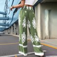 thumbnail image 4 of DHFJKG Boho Pants Women High Waisted Wide Leg Casual Drawstring Ethnic Style Printed Flowy Palazzo Summer Beach Vacation Clothes Stylish Trousers, 4 of 9