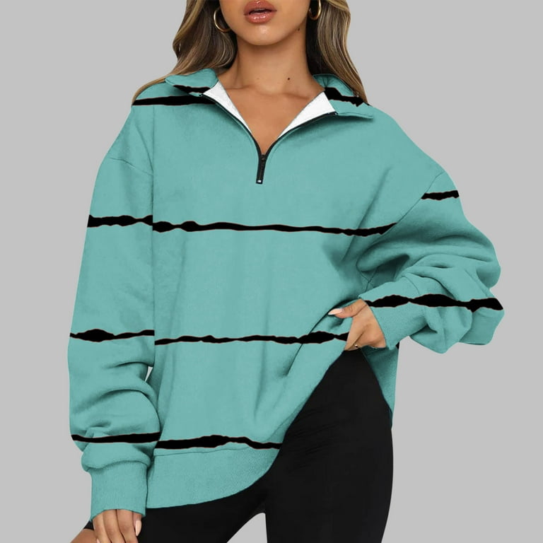 Dyegold Quarter Zip Pullover Women Casual Long Sleeve V Neck Lapel Collar Half Zip Sweatshirt Loose Fit Oversized Fall Tops Walmart