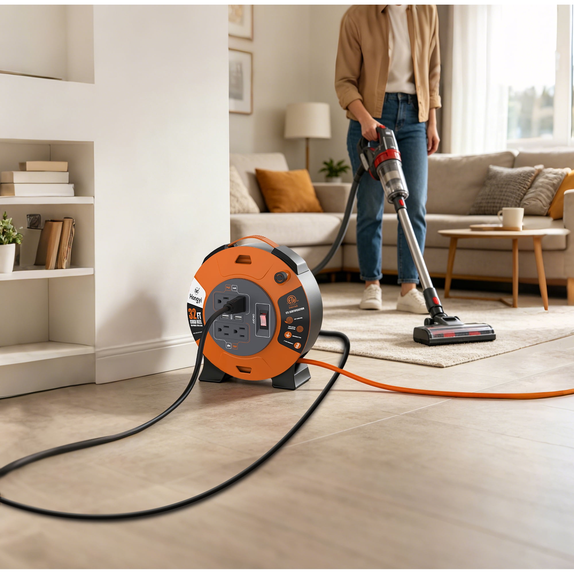 Hongyi 32-Foot Extension Cord Reel with USB Ports photo 6