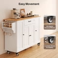 thumbnail image 2 of Noelse Kitchen Island with Storage on Wheels, Rolling Kitchen Cart with Drop Leaf, Drawer, Cabinet & Rubber Wood Top, White, 2 of 8