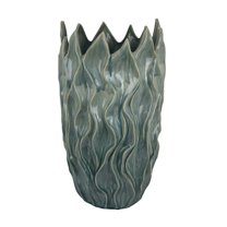 Esen Decorative Vase, Abstract Design, 22 Inch Green Ceramic