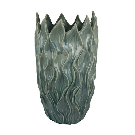 Esen Decorative Vase, Abstract Design, 22 Inch Green Ceramic