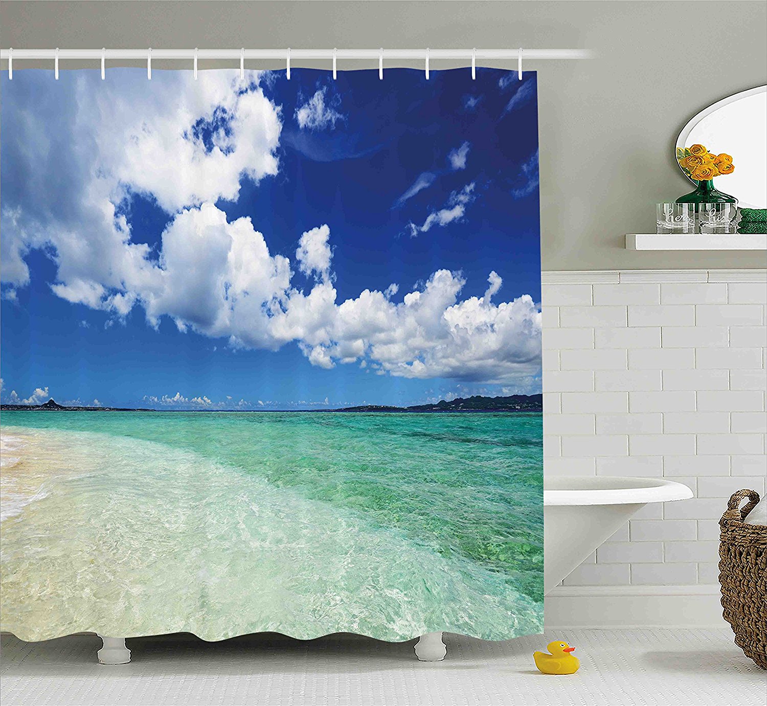 Ocean Shower Curtain by , Island Sea Life Wavy Bright Open Sunny Sea