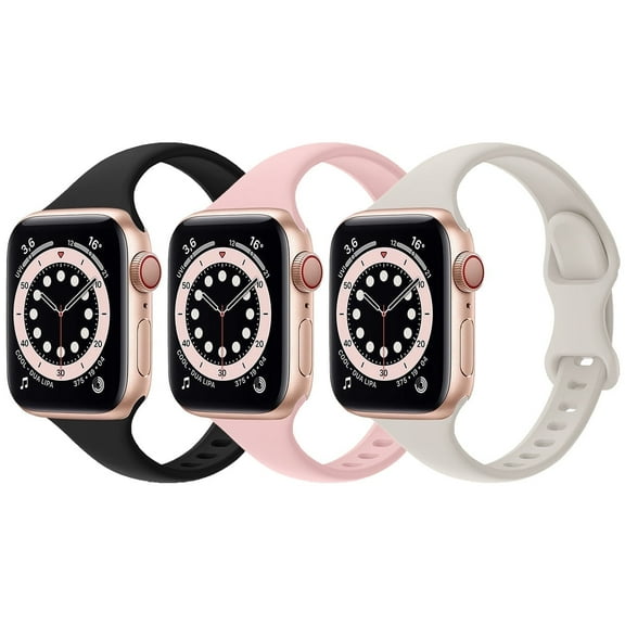 ZSOU 3 Pack Skinny Silicone Watch Bands for Apple Watch 38/40/41/42mm(Series 10)- Black, Pink, Cream