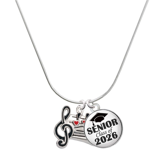 Delight Jewelry Silver-tone Music Sheet with Hearts - Silvertone Senior Class of 2026 Dome Necklace, 18"