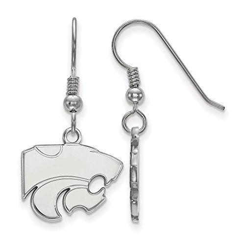 925 Sterling Silver Rhodium-plated Laser-cut Kansas State University Small Dangle Earrings